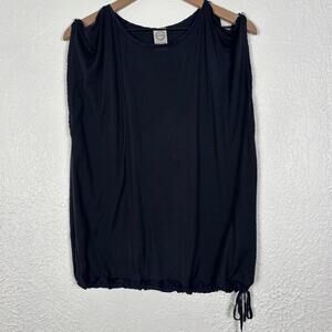 Antipast Tokyo Japan Navy Blue 100% Silk Cold Shoulder Top